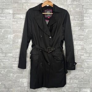 EUC Vince Camuto Women's Black Double-Breasted Trench Coat with Belt Size XL *